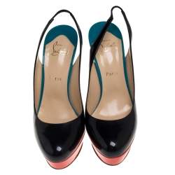 Pre Owned Christian Louboutin Muticolor Patent Leather ColorBlock Platform Slingback Pumps Size 40