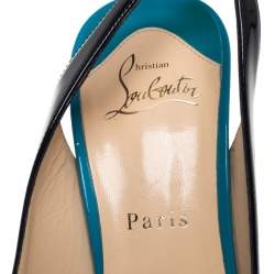 Pre Owned Christian Louboutin Muticolor Patent Leather ColorBlock Platform Slingback Pumps Size 40