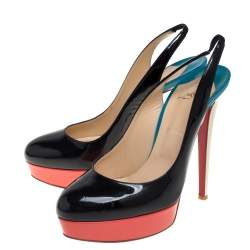 Pre Owned Christian Louboutin Muticolor Patent Leather ColorBlock Platform Slingback Pumps Size 40