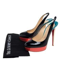 Pre Owned Christian Louboutin Muticolor Patent Leather ColorBlock Platform Slingback Pumps Size 40