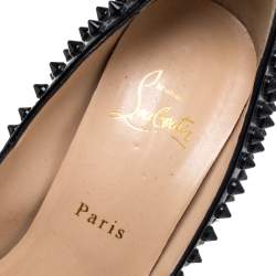 Pre Owned Christian Louboutin Black Patent Leather Lady Peep Toe Spike Platform Pumps Size 40
