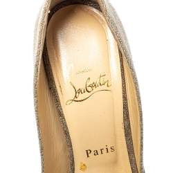 Pre Owned Christian Louboutin Metallic Grey Fabric Knotted Peep Toe Pumps Size 37
