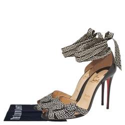 مملوكة مسبقًا صندل كريستيان لوبوتان شريستيريفا قماش وجلد مونوكرومي/أسود رباط كاحل مقاس 39