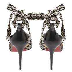 مملوكة مسبقًا صندل كريستيان لوبوتان شريستيريفا قماش وجلد مونوكرومي/أسود رباط كاحل مقاس 39