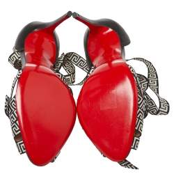 مملوكة مسبقًا صندل كريستيان لوبوتان شريستيريفا قماش وجلد مونوكرومي/أسود رباط كاحل مقاس 39