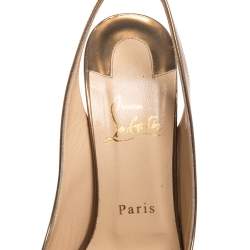 Pre Owned Christian Louboutin Metallic Bronze Leather Lady Peep Toe Platform Slingback Sandals Size 38