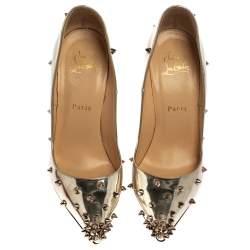 Pre Owned Christian Louboutin Silver Leather So Kate Pumps Size 37.5