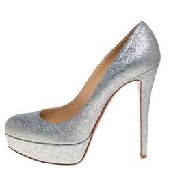 Pre Owned Christian Louboutin Silver Glitter Bianca Pumps Size 40