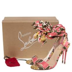 Pre Owned Christian Louboutin  Multicolor Satin Sandale Du Desert  Lace up Sandals 37.5