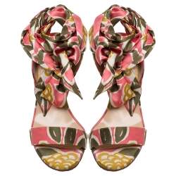 Pre Owned Christian Louboutin  Multicolor Satin Sandale Du Desert  Lace up Sandals 37.5
