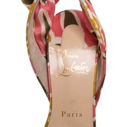 Pre Owned Christian Louboutin  Multicolor Satin Sandale Du Desert  Lace up Sandals 37.5