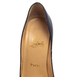 Pre Owned Christian Louboutin Blue Patent Leather Lady Peep  Platform Pumps Size 37