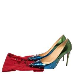 Pre Owned Christian Louboutin Blue/Green Patent Leather Degraspike Ombre Pumps Size 39