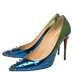 Pre Owned Christian Louboutin Blue/Green Patent Leather Degraspike Ombre Pumps Size 39