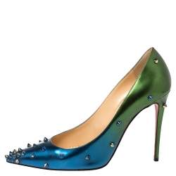 Pre Owned Christian Louboutin Blue/Green Patent Leather Degraspike Ombre Pumps Size 39