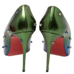 Pre Owned Christian Louboutin Blue/Green Patent Leather Degraspike Ombre Pumps Size 39
