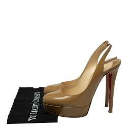 Christian Louboutin Beige Patent Leather Bianca Slingback Sandals Size 38