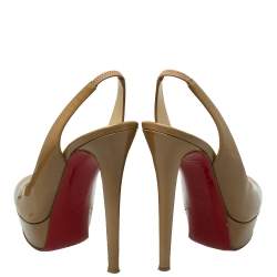 Christian Louboutin Beige Patent Leather Bianca Slingback Sandals Size 38
