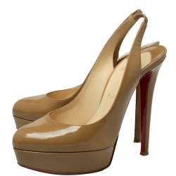 Christian Louboutin Beige Patent Leather Bianca Slingback Sandals Size 38