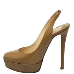 Christian Louboutin Beige Patent Leather Bianca Slingback Sandals Size 38
