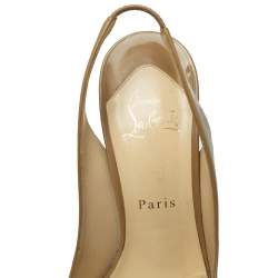 Christian Louboutin Beige Patent Leather Bianca Slingback Sandals Size 38