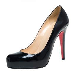 Pre Owned Christian Louboutin Black Patent Leather Rolando Platform Pumps Size 37.5