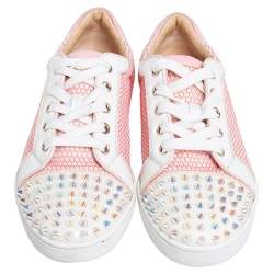 Pre Owned حذاء رياضي كريستيان لوبوتان لويز جونيور جلد لامع وقماش وردي مرصع مقاس 37