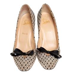 Pre Owned Christian Louboutin Beige Suede and Lace Bow Pumps Size 39
