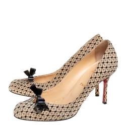 Pre Owned Christian Louboutin Beige Suede and Lace Bow Pumps Size 39