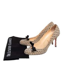 Pre Owned Christian Louboutin Beige Suede and Lace Bow Pumps Size 39