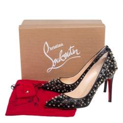 Pre Owned Christian Louboutin Black Leather Pigalle Spikes Pumps Size 38.5