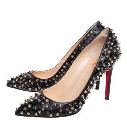 Pre Owned Christian Louboutin Black Leather Pigalle Spikes Pumps Size 38.5