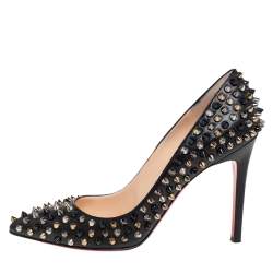 Pre Owned Christian Louboutin Black Leather Pigalle Spikes Pumps Size 38.5