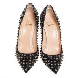 Pre Owned Christian Louboutin Black Leather Pigalle Spikes Pumps Size 38.5
