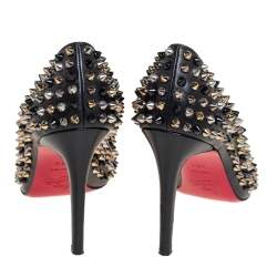 Pre Owned Christian Louboutin Black Leather Pigalle Spikes Pumps Size 38.5