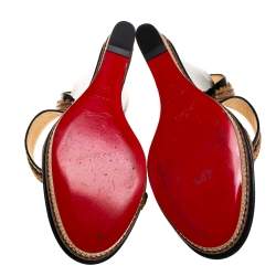 Pre Owned Christian Louboutin Black/Brown Patent And Leather Trepi Wedge Platform Slingback Sandals Size 39