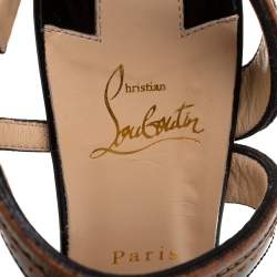 Pre Owned Christian Louboutin Black/Brown Patent And Leather Trepi Wedge Platform Slingback Sandals Size 39