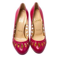 Pre Owned Christian Louboutin Pink Leather Laser Cut Pumps Size 36.5