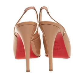 Pre Owned Christian Louboutin Beige Patent Leather Private Number Slingback Sandals Size 38.5