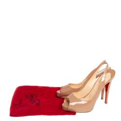 Pre Owned Christian Louboutin Beige Patent Leather Private Number Slingback Sandals Size 38.5