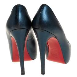 Pre Owned Christian Louboutin Metallic Blue Leather New Very Prive Peep Toe Platform Pumps Size 35.5