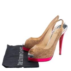 Pre Owned Christian Louboutin Beige Cork Catenita Platform Slingback Sandals Size 39