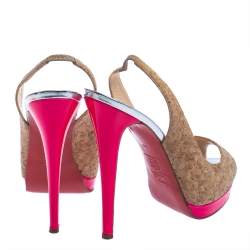 Pre Owned Christian Louboutin Beige Cork Catenita Platform Slingback Sandals Size 39
