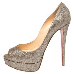 Christian Louboutin Multicolor Glitter Lady Peep Toe Pumps Size 40