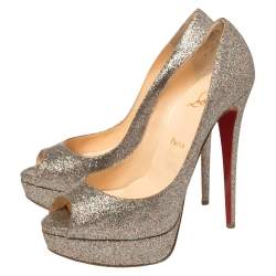 Christian Louboutin Multicolor Glitter Lady Peep Toe Pumps Size 40