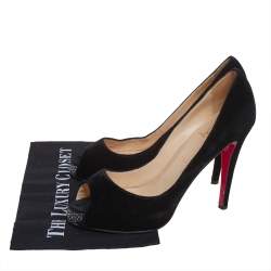 Pre Owned Christian Louboutin Black Velvet Very Prive Peep Toe Pumps Size 41