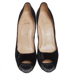 Pre Owned Christian Louboutin Black Velvet Very Prive Peep Toe Pumps Size 41