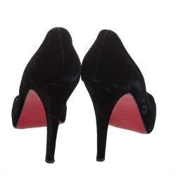 Pre Owned Christian Louboutin Black Velvet Very Prive Peep Toe Pumps Size 41