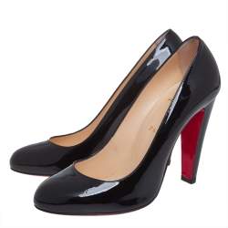 Pre Owned Christian Louboutin Black Patent Leather Simple Pumps Size 39.5