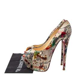 Christian Louboutin Multicolor Python Carnival Highness Peep Toe Platform Pumps Size 38.5